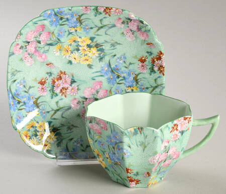 Melody (Henley&New Cambridge Shape, Green) Flat Cup & Saucer Set