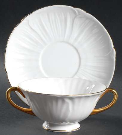Oleander (Gold Trim) Footed Cream Soup Bowl & Saucer Set