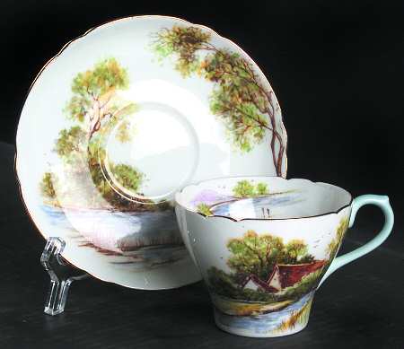 Old Mill Flat Cup & Saucer Set