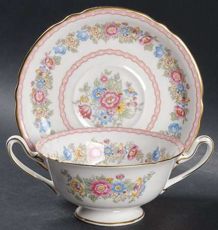 Pompadour Footed Cream Soup Bowl & Saucer Set