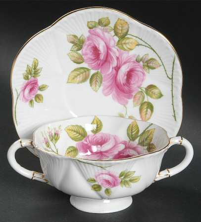 Rambler Rose (Dainty) Footed Cream Soup Bowl & Saucer Set