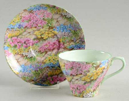 Rock Garden (Green Trim) Flat Cup & Saucer Set