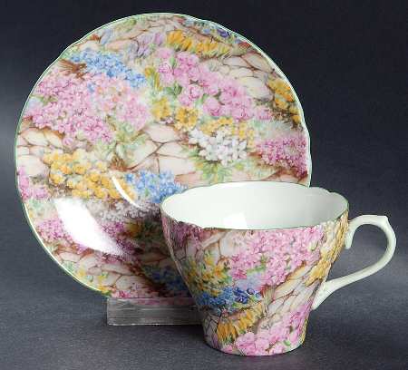 Rock Garden (Green Trim) Flat Demitasse Cup & Saucer Set
