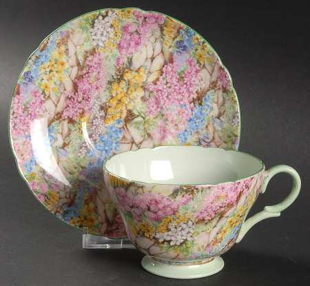 Rock Garden (Green Trim) Footed Cup & Saucer Set