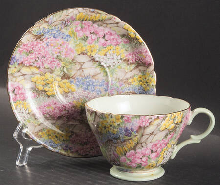 Rock Garden (Gold Trim) Footed Cup & Saucer Set