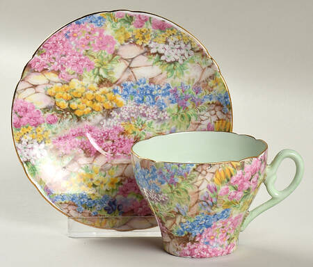 Rock Garden (Gold Trim) Flat Demitasse Cup & Saucer Set