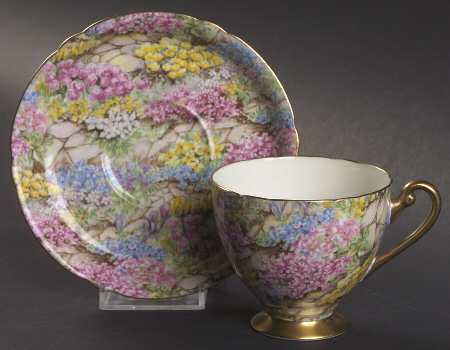 Rock Garden (Gold Trim) Footed Cup & Saucer Set