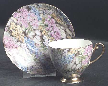 Rock Garden (Gold Trim) Footed Demitasse Cup & Saucer Set