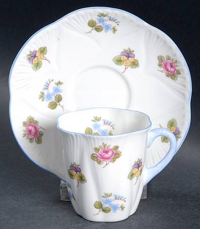 Rose, Pansy, Forget Me Not Flat Demitasse Cup & Saucer Set