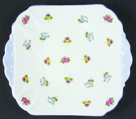 Rose, Pansy, Forget Me Not Square Handled Cake Plate