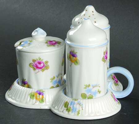 Rose, Pansy, Forget Me Not (5 Pc) Salt & Pepper, Mustard & Lid w/Tray
