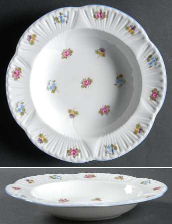 Rose, Pansy, Forget Me Not Large Rim Soup Bowl