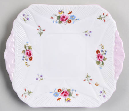 Rose & Red Daisy (Dainty) Square Handled Cake Plate