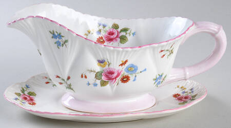 Rose & Red Daisy (Dainty) Gravy Boat & Underplate
