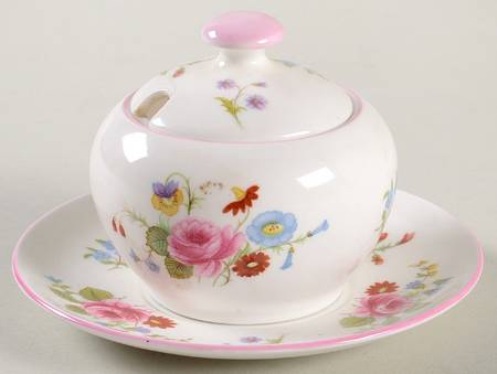 Rose & Red Daisy (Dainty) Mustard & Lid with Underplate