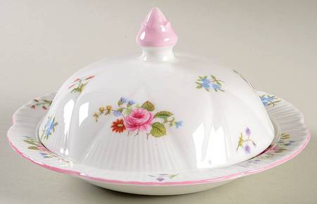 Rose & Red Daisy (Dainty) Round Covered Butter