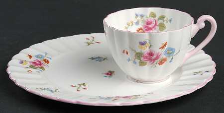 Rose & Red Daisy (Fluted) Snack Plate & Cup Set