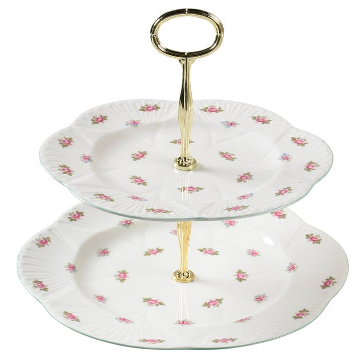 Rosebud (Dainty Shape) 6 5/8"-10"  2 Tiered Serving Tray (Dp, Sp) HC
