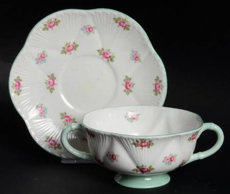 Rosebud (Dainty Shape) Footed Cream Soup Bowl & Saucer Set