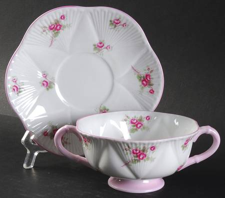 Bridal Rose (Dainty Shape) Footed Cream Soup Bowl & Saucer Set