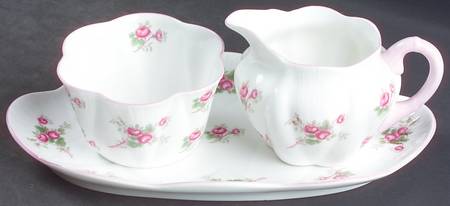 Bridal Rose (Dainty Shape) Mini Creamer & Open Sugar with Tray