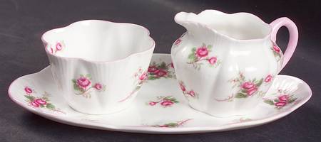 Bridal Rose (Dainty Shape) Individual Creamer & Open Sugar W/Tray