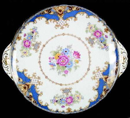 Sheraton Blue (Scalloped) Handled Cake Plate