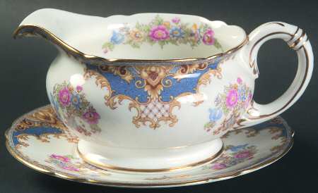 Sheraton Blue (Scalloped) Round Gravy Boat & Underplate