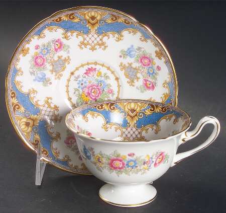 Sheraton Blue (Scalloped) Footed Cup & Saucer Set