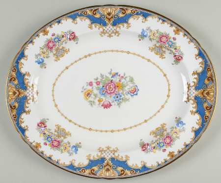 Sheraton Blue (Scalloped) 14" Oval Serving Platter