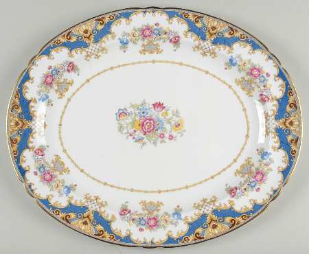 Sheraton Blue (Scalloped) 16" Oval Serving Platter