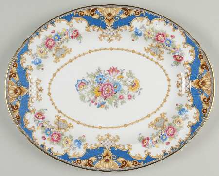 Sheraton Blue (Scalloped) 12" Oval Serving Platter
