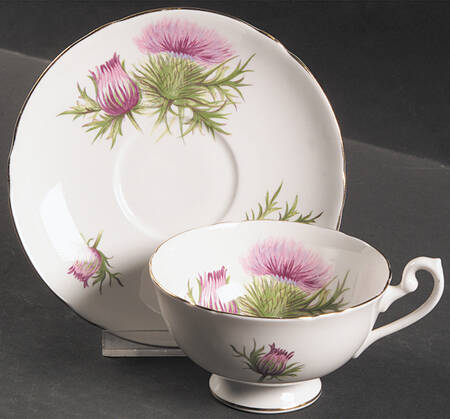 Thistle (Oleander, Purple, Gold Trim) Footed Cup & Saucer Set