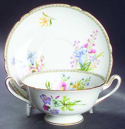 Wild Flowers (Gainsborough) Footed Cream Soup Bowl & Saucer Set