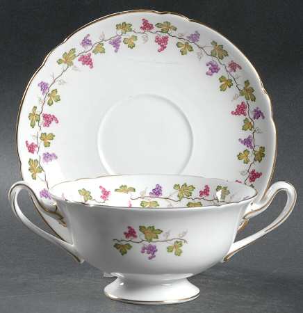 Wine Grape Footed Cream Soup Bowl & Saucer Set