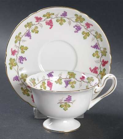 Wine Grape Footed Demitasse Cup & Saucer Set