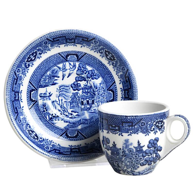 Blue Willow Blue Flat Demitasse Cup & Saucer Set