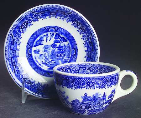 Blue Willow Blue Flat Cup & Saucer Set