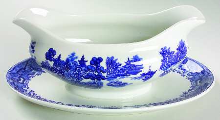 Blue Willow Blue Gravy Boat with Attached Underplate