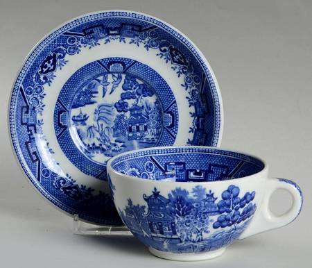 Blue Willow Blue Flat Cup & Saucer Set