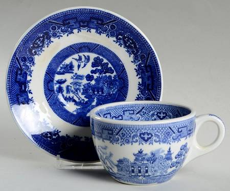 Blue Willow Blue Flat Cup & Saucer Set