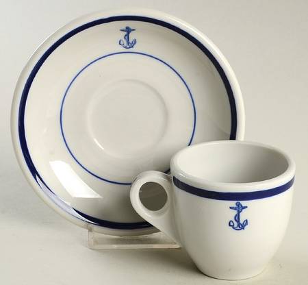 US Navy Mess Wardroom Officer Flat Demitasse Cup & Saucer Set