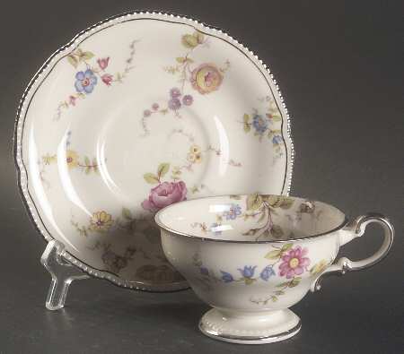 Sunnyvale Platinum (Platinum Trim) Footed Cup & Saucer Set