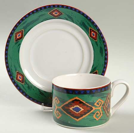 Kashmir Green Flat Cup & Saucer Set