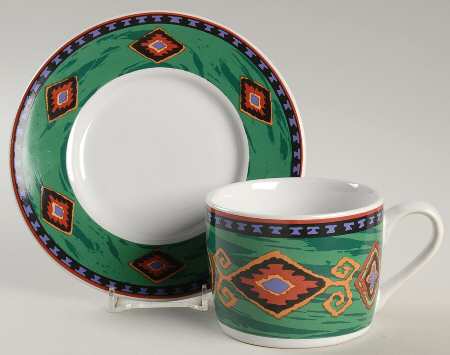 Kashmir Green Flat Cup & Saucer Set