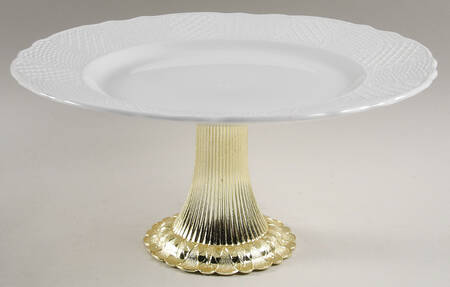 Marlborough (Embossed Wicker Lattice Rim) Cake Stand with 4"-5" Metal Pedestal  Hc