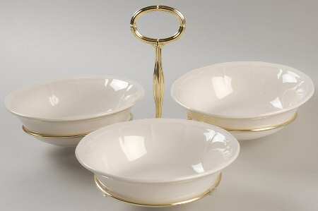Museum White 7" x 12" 3-Part Relish & Metal Stand (CERC) HC