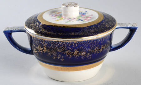 Aristocrat Cobalt Blue (Floral Center) Sugar Bowl & Lid