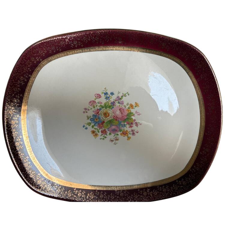 Aristocrat Maroon (Floral Center) 15" Oval Serving Platter