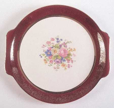 Aristocrat Maroon (Floral Center) 12" Handled Chop Plate (Round Platter)